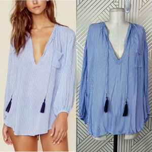 Faithfull the Brand Alice‎ Blue Stripe Tasseled Top Size US 6